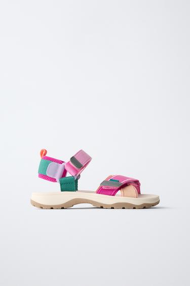 Kleurrijke Zara-kindersandaal met roze en groene banden