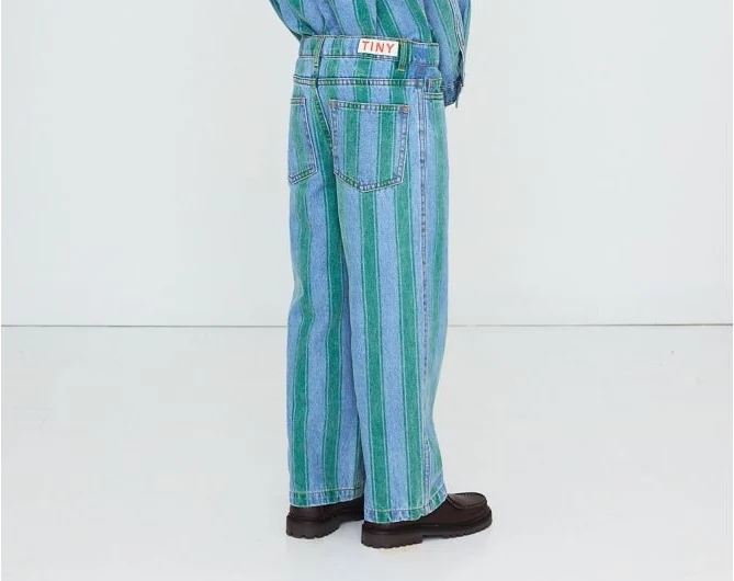 Gedragen Tinycottons-broek met groene en blauwe strepen bij Kids Department