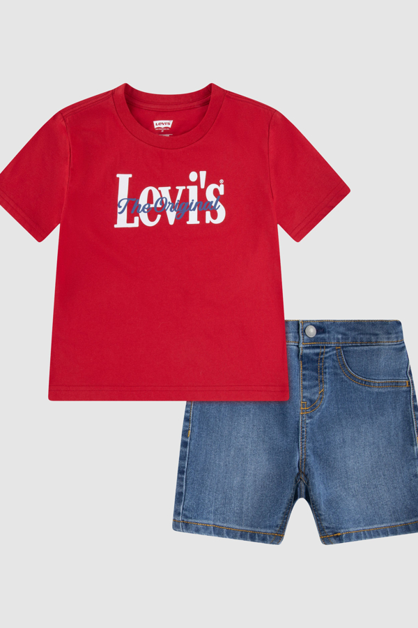 Levi's Baby Logo Tee and Denim Shorts 2 Piece Set - boy - 18M - Rood / Urban Red