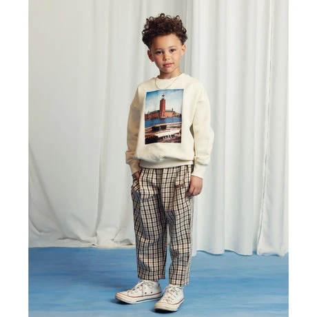 Mini Rodini Beige Gingham Woven Elastic Trousers