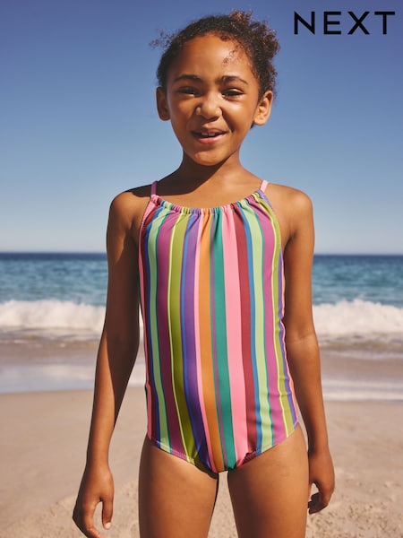 Meerkleurige regenboogstreep - Strappy Ruched Swimsuit (3-16yrs)