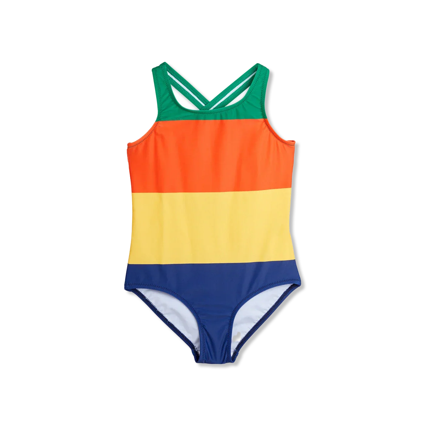 Gestreept Mini Rodini-badpak in groen, oranje, geel en blauw